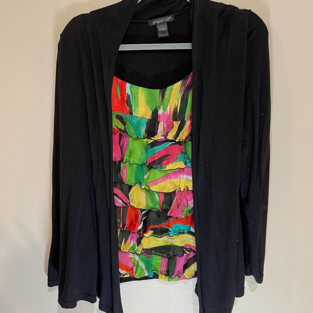 August Silk Shirt with Built-In Cardigan- Women Size Large